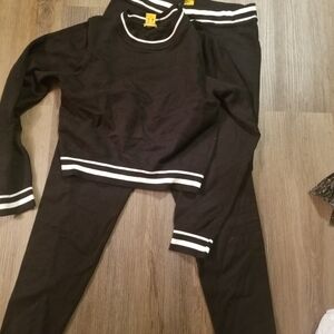 Daisy Black Knit Cropped Sweater Set with White Stripe Trim